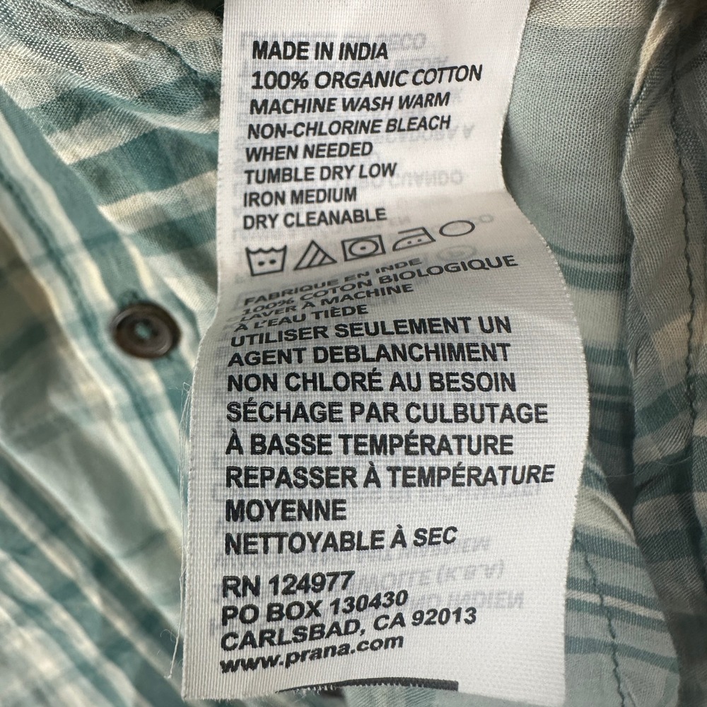 Prana Mens Slim Fit Plaid Organic Cotton Button Down Plaid Shirt M21191486 L - Picture 6 of 11